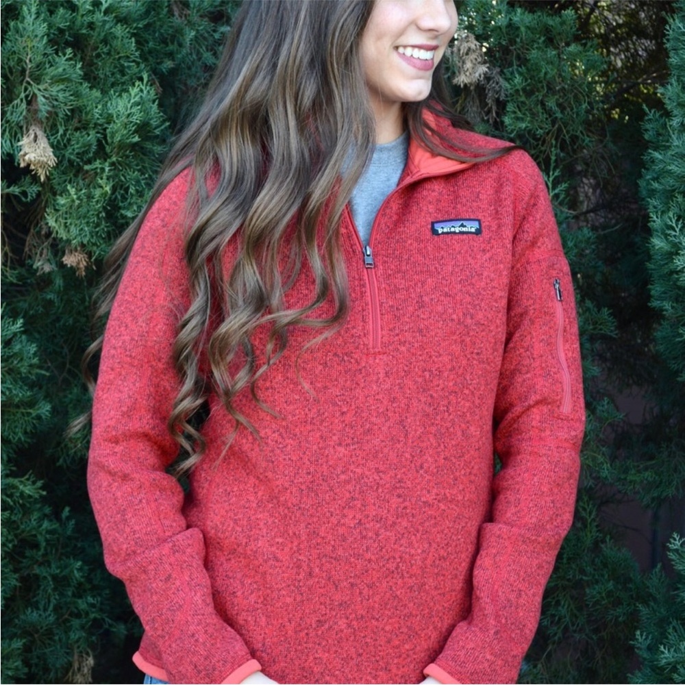 Patagonia Marled Red Orange Better Sweater 1/4 Zip Sweatshirt Jacket Women Small